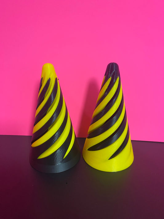 3 D printed Fidget Cones Black and Yellow