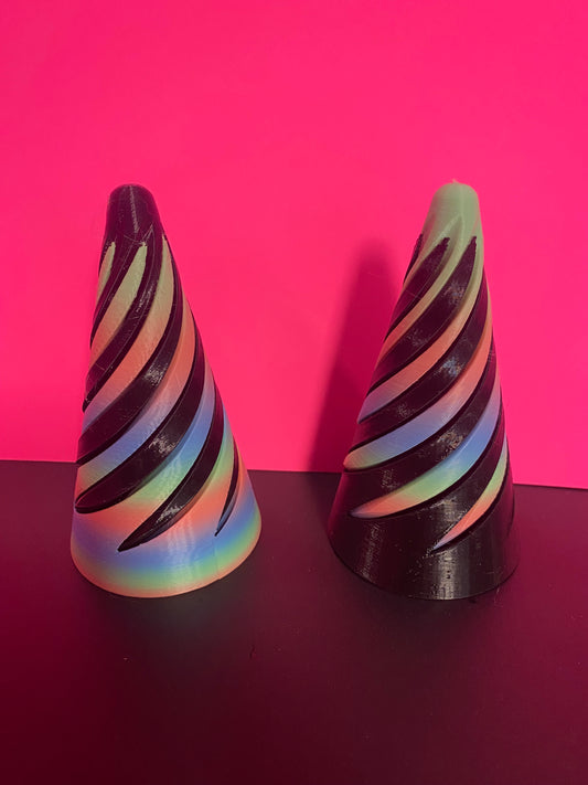 3 D printed Fidget Cones Black and Rainbow