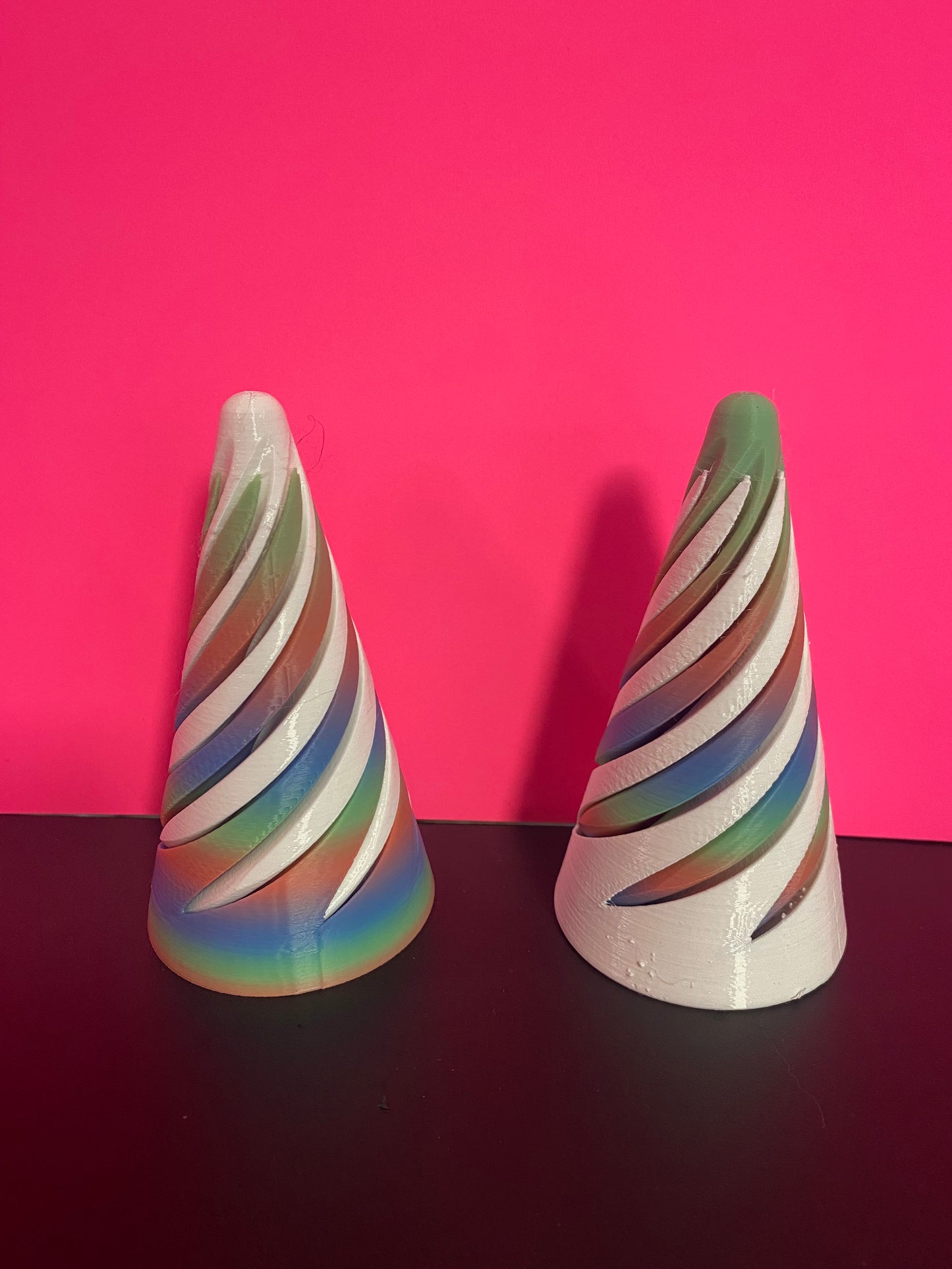 3 D printed Fidget Cones Rainbow and White