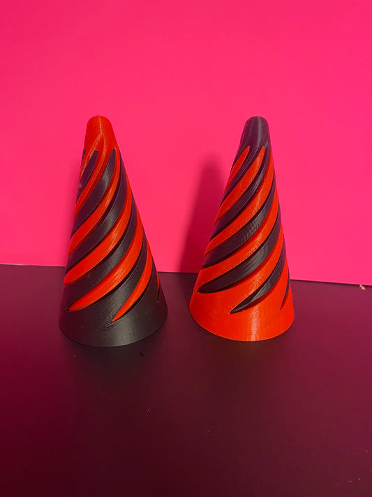 3 D printed Fidget Cones Black and Red